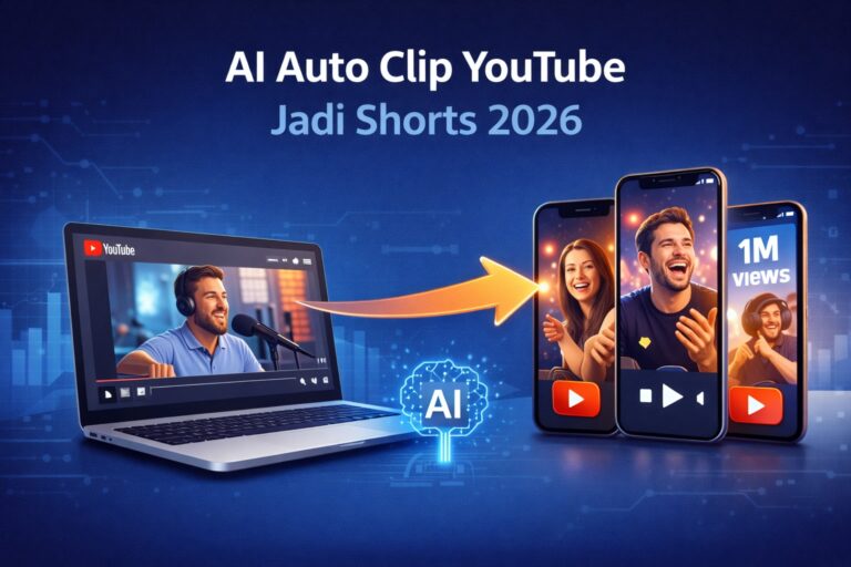Ilustrasi proses AI mengubah video YouTube menjadi Shorts otomatis dengan teknologi auto clipping 2026
