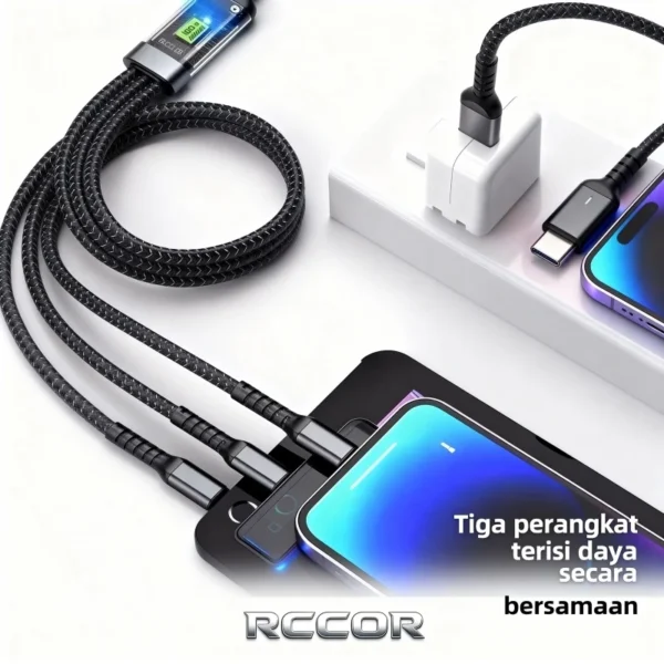 RCCOR kabel 3 in 1 digunakan untuk mengisi daya smartphone dan laptop