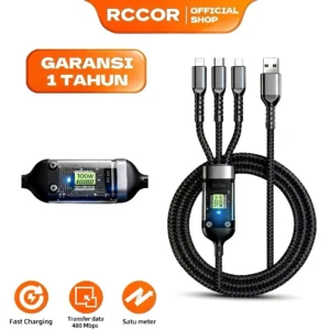 RCCOR kabel data 3 in 1 fast charging 100W dengan LED indicator