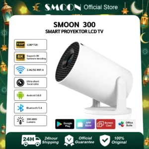 SMOON 300 Smart Projector Android 14 – Proyektor Mini WiFi 6 200 ANSI 720P Auto Keystone