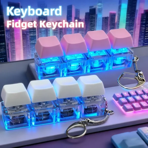 Keychain mechanical keyboard switch LED RGB dengan lampu menyala warna-warni